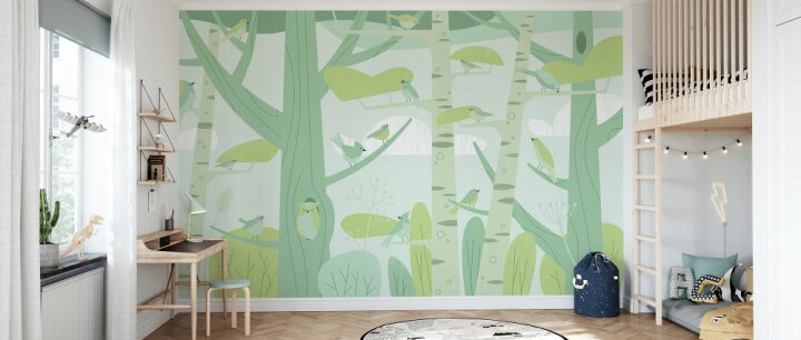 楽天市場 鳥 森 木 イラスト キッズ 子ども部屋 緑 グリーンの壁紙 輸入 カスタム壁紙 Photowall Pip Pip Pip Green 302 貼ってはがせるフリース壁紙 不織布 海外取り寄せのため1カ月程度でお届け 代引き 後払い不可 壁紙 屋本舗 カベガミヤホンポ