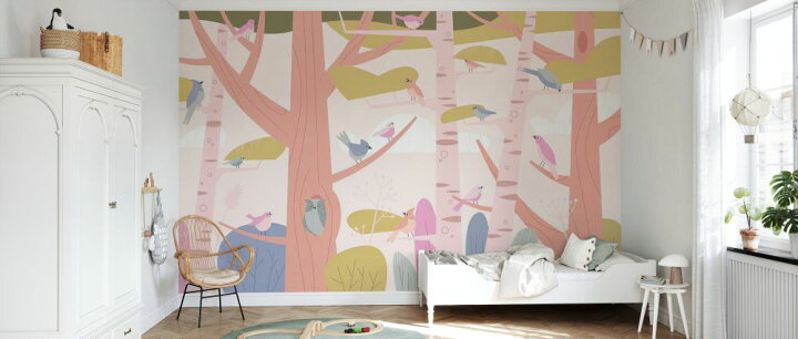 楽天市場 鳥 森 木 イラスト キッズ 子ども部屋 ピンクの壁紙 輸入 カスタム壁紙 Photowall Pip Pip Pip 302 貼ってはがせるフリース壁紙 不織布 海外取り寄せのため1カ月程度でお届け 代引き 後払い不可 壁紙 屋本舗 カベガミヤホンポ