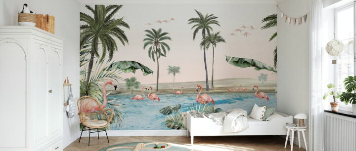 楽天市場 フラミンゴ 鳥 オアシス トロピカルの壁紙 輸入 カスタム壁紙 Photowall Flamingo Oasis 貼ってはがせるフリース壁紙 不織布 海外取り寄せのため1カ月程度でお届け 代引き 後払い不可 壁紙屋本舗 カベガミヤホンポ