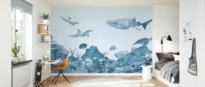 楽天市場 海 魚 イルカ ジンベイザメ ウミガメ サンゴ 青 ブルーの壁紙 輸入 カスタム壁紙 Photowall Underwater Friends Blue 貼ってはがせるフリース壁紙 不織布 海外取り寄せのため1カ月程度でお届け 代引き 後払い不可 壁紙屋本舗
