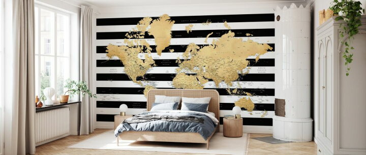 楽天市場 世界地図 マップ ストライプ 黒 ブラック 金 ゴールドの壁紙 輸入 カスタム壁紙 Photowall World Map With Cities Stripes 貼ってはがせるフリース壁紙 不織布 海外取寄せ商品 代引き 後払い不可 壁紙 屋本舗 カベガミヤホンポ