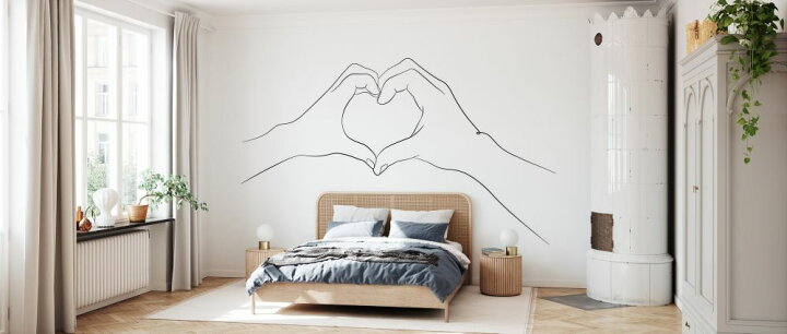 楽天市場 手 ハート イラスト 線画 ラインアート 韓国インテリア 白 ホワイト モノトーンの壁紙 輸入 カスタム壁紙 Photowall Hands I Love You 貼ってはがせるフリース壁紙 不織布 海外取寄せ商品 代引き 後払い不可 壁紙屋本舗 カベガミヤ