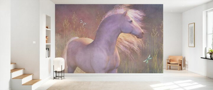 楽天市場 馬 白馬 動物 イラストの壁紙 輸入 カスタム壁紙 Photowall Summer Breeze 貼ってはがせるフリース壁紙 不織布 海外取寄せ商品 代引き 後払い不可 壁紙屋本舗 カベガミヤホンポ