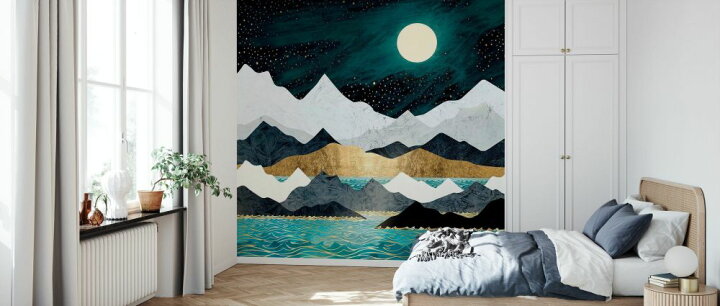 楽天市場 山 海 月 空 星 イラストの壁紙 輸入 カスタム壁紙 Photowall Ocean Stars 貼ってはがせるフリース壁紙 不織布 海外取寄せ商品 代引き 後払い不可 壁紙屋本舗 カベガミヤホンポ