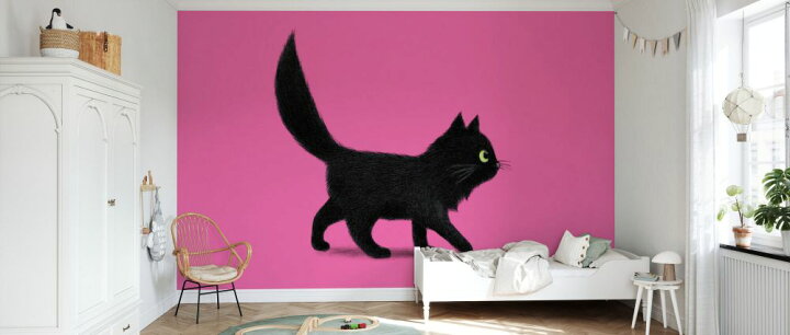 楽天市場 猫 ネコ 黒猫 イラスト キッズ 子ども部屋 ピンクの壁紙 輸入 カスタム壁紙 Photowall Creeping Cat Pink 貼ってはがせるフリース壁紙 不織布 海外取寄せ商品 代引き 後払い不可 壁紙屋本舗 カベガミヤホンポ