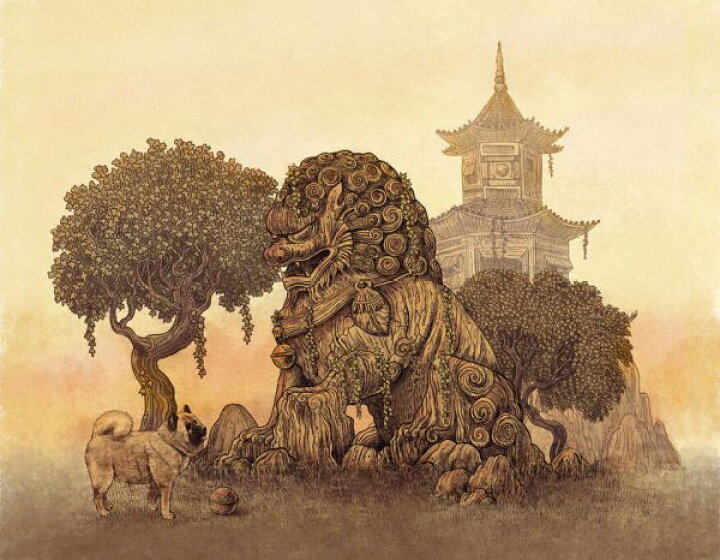 楽天市場 狛犬 獅子 塔 イラスト キッズ 子ども部屋の壁紙 輸入 カスタム壁紙 Photowall Foo Dogs 貼ってはがせるフリース壁紙 不織布 海外取寄せ商品 代引き 後払い不可 壁紙屋本舗 カベガミヤホンポ