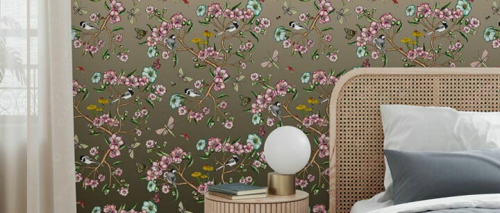 楽天市場 花柄 ゴージャス パターン グラデーションの壁紙 輸入 カスタム壁紙 Photowall Wagtails Spring Creme 貼ってはがせるフリース壁紙 不織布 海外取寄せ商品 代引き 後払い不可 壁紙屋本舗 カベガミヤホンポ