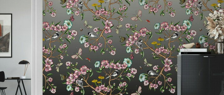 楽天市場 花柄 ゴージャス パターン グラデーションの壁紙 輸入 カスタム壁紙 Photowall Wagtails Spring Fade To Black Large 貼ってはがせるフリース壁紙 不織布 海外取寄せ商品 代引き 後払い不可 壁紙 屋本舗 カベガミヤホンポ