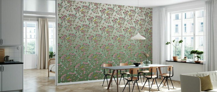 楽天市場 花柄 ゴージャス パターン グラデーション 緑 グリーンの壁紙 輸入 カスタム壁紙 Photowall Wagtails Spring Green 貼ってはがせるフリース壁紙 不織布 海外取寄せ商品 代引き 後払い不可 壁紙屋本舗 カベガミヤホンポ