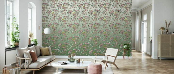 楽天市場 花柄 ゴージャス パターン グラデーション 緑 グリーンの壁紙 輸入 カスタム壁紙 Photowall Wagtails Spring Green 貼ってはがせるフリース壁紙 不織布 海外取寄せ商品 代引き 後払い不可 壁紙屋本舗 カベガミヤホンポ