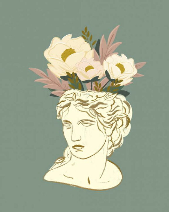 楽天市場 花瓶 花 石膏像 イラスト 緑 グリーンの壁紙 輸入 カスタム壁紙 Photowall Marble Bust Florals 貼ってはがせるフリース壁紙 不織布 海外取寄せ商品 代引き 後払い不可 壁紙屋本舗 カベガミヤホンポ