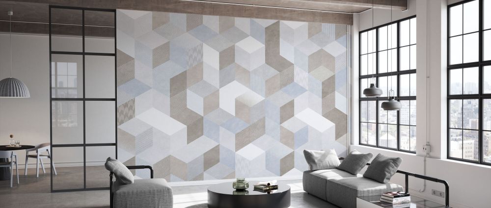 楽天市場】幾何学 立体 ブロック パターンの壁紙 輸入 カスタム壁紙