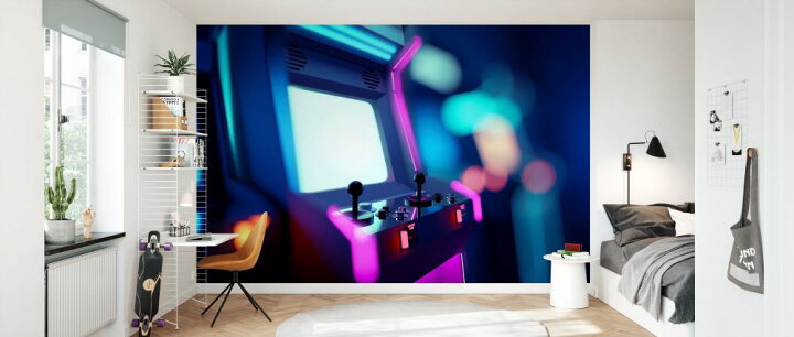 楽天市場 アーケードゲーム ゲーム機の壁紙 輸入 カスタム壁紙 Photowall Neon Retro Arcade Machine 貼ってはがせるフリース壁紙 不織布 海外取寄せ商品 代引き 後払い不可 壁紙屋本舗 カベガミヤホンポ