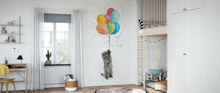 楽天市場 猫 仔猫 ネコ 風船 イラスト ドリッピング スプラッシュ カラフル マルチカラーの壁紙 輸入 カスタム壁紙 Photowall Naughty Kitten And The Balloons E878 貼ってはがせるフリース壁紙 不織布 海外取寄せ商品 代引き 後払い不可 壁紙屋本舗