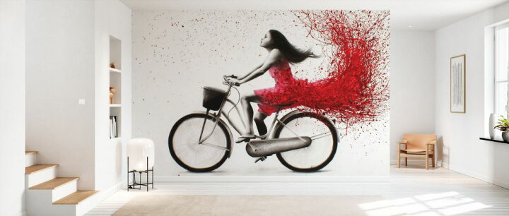 楽天市場 女性 自転車 イラスト ドリッピング スプラッシュ 赤 レッドの壁紙 輸入 カスタム壁紙 Photowall Bicycle Escape E942 貼ってはがせるフリース壁紙 不織布 海外取寄せ商品 代引き 後払い不可 壁紙屋本舗 カベガミヤホンポ