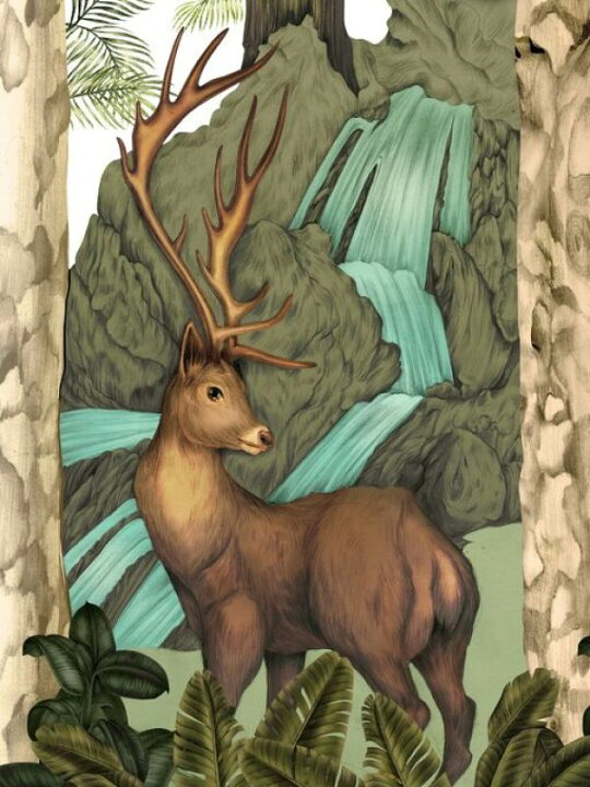 楽天市場 シカ 鹿 滝 イラストの壁紙 輸入 カスタム壁紙 Photowall Dear Deer E840 貼ってはがせるフリース壁紙 不織布 海外取寄せ商品 代引き 後払い不可 壁紙屋本舗 カベガミヤホンポ