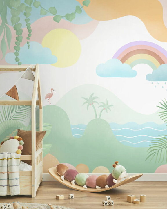 楽天市場 ジャングル 森 虹 フラミンゴ イラスト パステルカラー キッズ 子ども部屋の壁紙 輸入 カスタム壁紙 Photowall Happy Jungle Ii E 貼ってはがせるフリース壁紙 不織布 海外取寄せ商品 代引き 後払い不可 壁紙屋本舗 カベガミヤホンポ