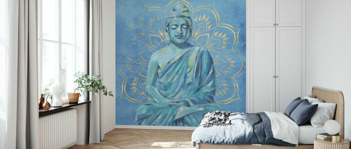 楽天市場 仏像 ブッダ 水色 ブルーの壁紙 輸入 カスタム壁紙 Photowall Buddha On Blue 貼ってはがせるフリース壁紙 不織布 海外取寄せ商品 代引き 後払い不可 壁紙屋本舗 カベガミヤホンポ