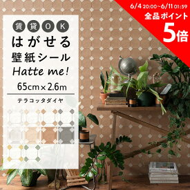 25日30名様20％OFFクーポン 壁紙 シール はがせる 壁紙 リメイク シート シールタイプ 賃貸 オリジナル Hatte me! ハッテミー テラコッタダイヤ［65cm×2.6m］ ナチュラル 素焼きタイル キッチン 防水 テーブル リメイクシート 壁紙屋本舗