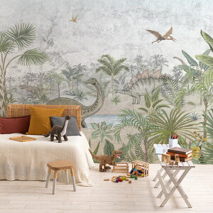 【全品対象クーポン配布中】 恐竜 森の壁紙 サイズオーダー ミューラル壁紙 フリース壁紙(のりなし) The Jungle of Dinosaurs NSO-G00041