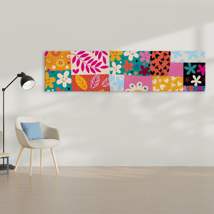 アートパネル ワイドサイズ widesize 横長 絵 絵画 飾り 1200mmx300mm フォト 壁掛け 木枠 インテリア おしゃれ アート 花 ハート 鳥 カラフル 008075 kabeコレ
