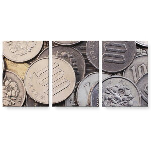 アートパネル 3連 3枚セット 絵 絵画 飾り igsticker 594mmx420mm A2 フォト 壁掛け 木枠 インテリア おしゃれ 000080 小銭 金 百円