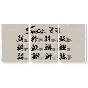 アートパネル 絵 絵画 飾り 選べるサイズ 594×841mm A1 3枚セット セット物 モダン 玄関 写真 フォト インテリア おしゃれ 001100 日本語・和柄 寿司 漢字 魚