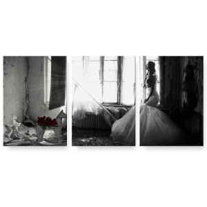 アートパネル 3連 3枚セット 絵 絵画 飾り igsticker 594mmx420mm A2 フォト 壁掛け 木枠 インテリア おしゃれ 025740 女性 ドレス バラ