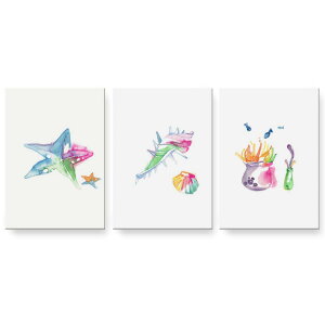 アートパネル 3連 3枚セット 絵 絵画 飾り igsticker 594mmx420mm A2 フォト 壁掛け 木枠 インテリア おしゃれ 014430 ヒトデ 貝殻 魚