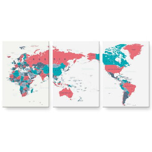 アートパネル 3連 3枚セット 絵 絵画 飾り igsticker 594mmx420mm A2 フォト 壁掛け 木枠 インテリア おしゃれ 015954 世界地図 wordmap
