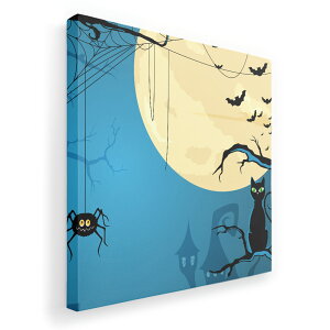 アートパネル 絵 絵画 飾り 選べるサイズ 455×455mm 正方 スクエア モダン 玄関 写真 フォト インテリア おしゃれ 000061 ハロウィン 夜 猫 クモ