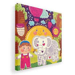 アートパネル 絵 絵画 飾り 選べるサイズ 333×333mm 正方 スクエア モダン 玄関 写真 フォト インテリア おしゃれ 005334 イラスト 太陽 ぞう 花