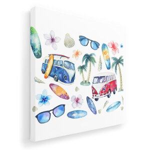 アートパネル 絵 絵画 飾り 選べるサイズ 333×333mm 正方 スクエア モダン 玄関 写真 フォト インテリア おしゃれ 014579 海 ヤシの木 サーフィン