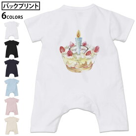 選べる6カラー バックプリント ロンパース カバーオール 赤ちゃん 半袖 デザイン 70cm 80cm rompers ベビー 新生児 キッズ 70サイズ 80サイズ ギフト マタニティ 妊婦 出産祝い プレママ ティーシャツ T shirt 013475 ケーキ　誕生日　ろうそく