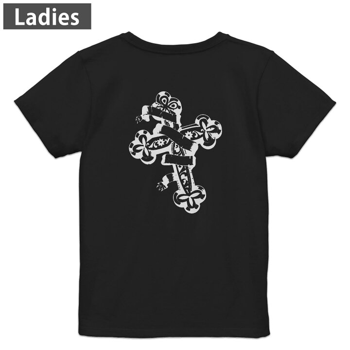 楽天市場】Tシャツ レディース バックプリント 半袖 ブラック 黒 ブラック 十字架プリント Tシャツ