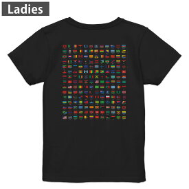 Tシャツ レディース バックプリント 半袖 ブラック 黒 デザイン M L tシャツ ティーシャツ T shirt 009360 外国　国旗