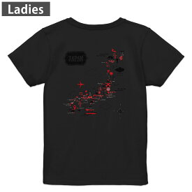 Tシャツ レディース バックプリント 半袖 ブラック 黒 デザイン M L tシャツ ティーシャツ T shirt 014136 日本　地図