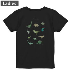 Tシャツ レディース バックプリント 半袖 ブラック 黒 デザイン M L tシャツ ティーシャツ T shirt 017553 ダイナソー　恐竜　Dinosaur　表