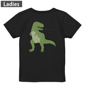 Tシャツ レディース バックプリント 半袖 ブラック 黒 デザイン M L tシャツ ティーシャツ T shirt 017558 ダイナソー　恐竜　Dinosaur rex　ティラノサウルス