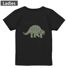Tシャツ レディース バックプリント 半袖 ブラック 黒 デザイン M L tシャツ ティーシャツ T shirt 017564 ダイナソー　恐竜　Dinosaur　アンキロサウルス