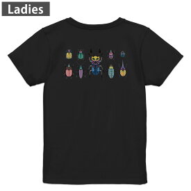 Tシャツ レディース バックプリント 半袖 ブラック 黒 デザイン M L tシャツ ティーシャツ T shirt 017768 昆虫　虫　カラフル　一覧