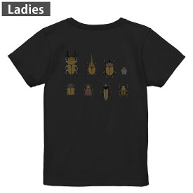 Tシャツ レディース バックプリント 半袖 ブラック 黒 デザイン M L tシャツ ティーシャツ T shirt 017770 昆虫　虫　カブトムシ　クワガタ