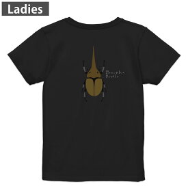 Tシャツ レディース バックプリント 半袖 ブラック 黒 デザイン M L tシャツ ティーシャツ T shirt 017772 昆虫　虫　カブトムシ
