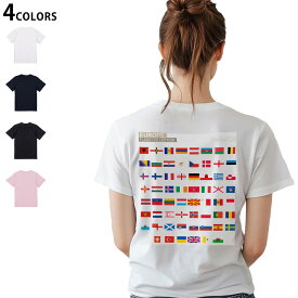 レディース バックプリント Tシャツ 半袖 綿100％ カットソー プリント オリジナル デザイン 選べる4カラー M L 015769 国旗　かわいい　カラフル