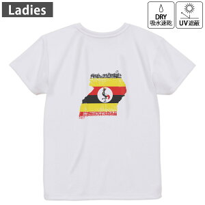 レディース ドライバックプリントTシャツ ホワイト 半袖 4.1オンス ジム トレーニング スポーツ 運動会 ドライアスレチック UVカット 紫外線遮蔽 吸水速乾 デザイン Tshirt M L 018974 uganda ウガン