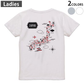 Tシャツ レディース バックプリント 半袖 ホワイト グレー デザイン M Lティーシャツ T shirt 014136 日本　地図