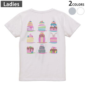 Tシャツ レディース バックプリント 半袖 ホワイト グレー デザイン M Lティーシャツ T shirt 015304 イースター　たまご　うさぎ　ケーキ　パステル