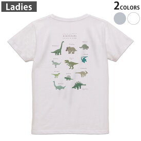 Tシャツ レディース バックプリント 半袖 ホワイト グレー デザイン M Lティーシャツ T shirt 017553 ダイナソー　恐竜　Dinosaur　表