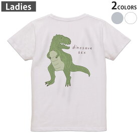 Tシャツ レディース バックプリント 半袖 ホワイト グレー デザイン M Lティーシャツ T shirt 017558 ダイナソー　恐竜　Dinosaur rex　ティラノサウルス
