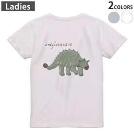 Tシャツ レディース バックプリント 半袖 ホワイト グレー デザイン M Lティーシャツ T shirt 017564 ダイナソー　恐竜　Dinosaur　アンキロサウルス